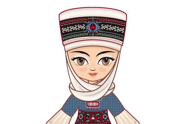 Potret, avatar. Gadis berpakaian Kirgizstan. Baju bersejarah . - Stok Vektor