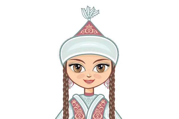 Portret, avatar. Dziewczyna w sukience Kazachstanu. Historyczne ubrania. — Wektor stockowy