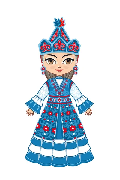 Девушка в киргизском платье. Историческая одежда . — стоковый вектор