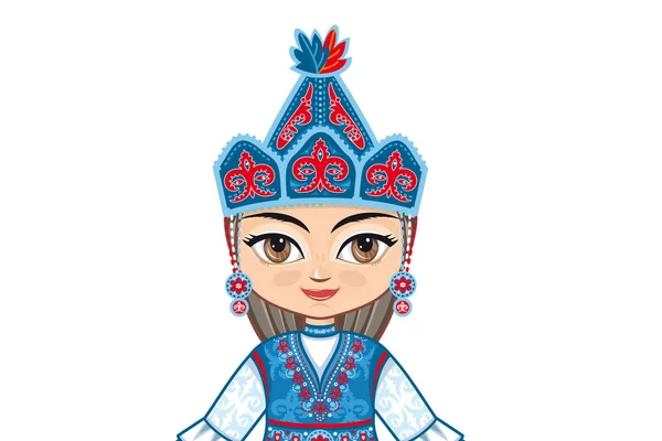 Staand, avatar. Het meisje in Kirgizstan jurk. Historische kleding. — Stockvector