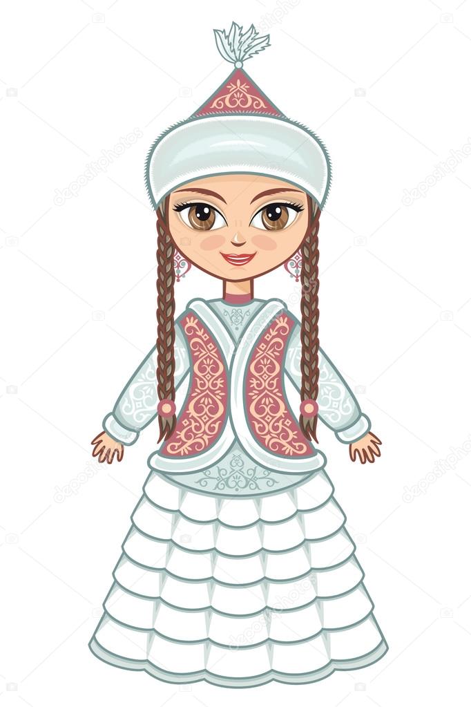 The girl in  Kazakh dress. Historical clothes.