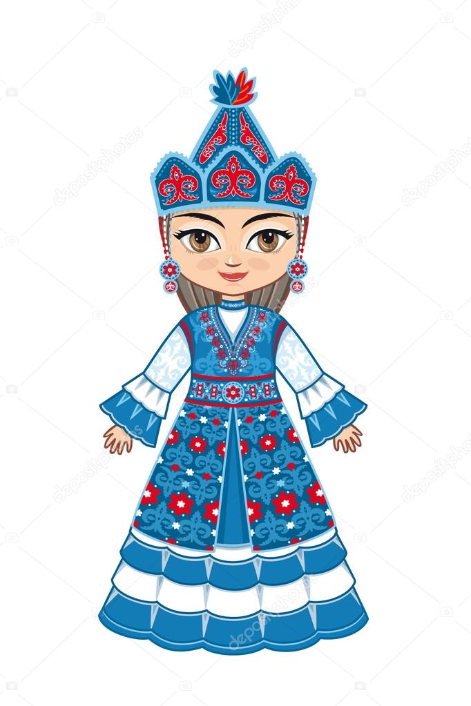 The girl in Kyrgyz dress. Historical clothes.