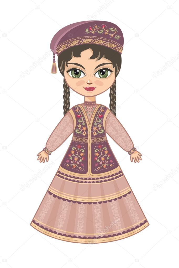 The girl in  Tatar dress. Historical clothes.