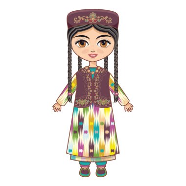 Özbek elbiseli kız. Tarihsel giyim.