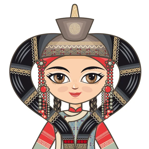 The girl in Buryat dress. Historical clothes. Portrait, avatar — Stock Vector