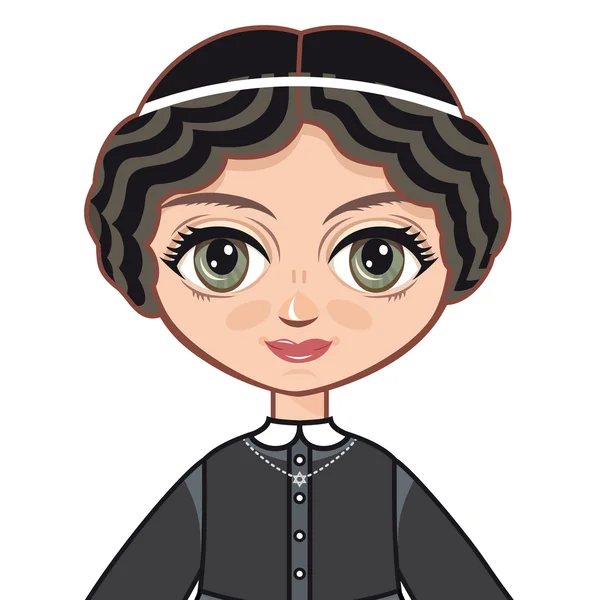 La fille en tenue juive orthodoxe. Des vêtements historiques. Portrait, avatar . — Image vectorielle