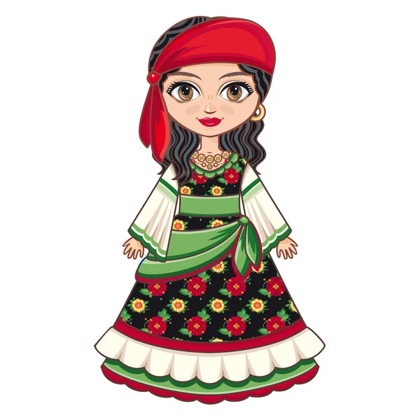 Девушка в цыганском платье. Историческая одежда . — стоковый вектор