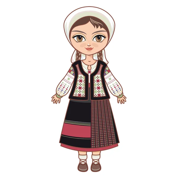 Дівчина в молдавському сукні. Історичні одягу — стоковий вектор