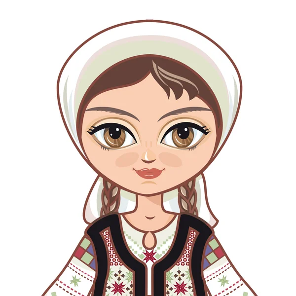 Het meisje in Moldavische jurk. Historische kleding — Stockvector