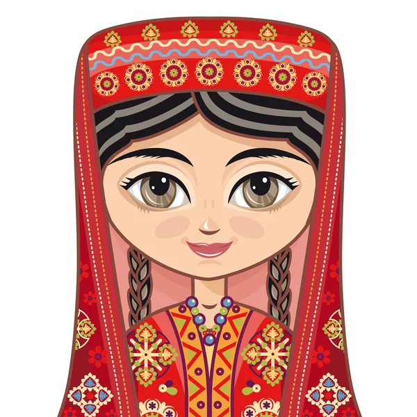 Das Mädchen im tadschikischen Kleid. Historische Kleidung. Porträt, Avatar. — Stockvektor