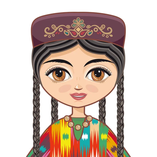 Özbek elbiseli kız. Tarihsel giyim. — Stok Vektör