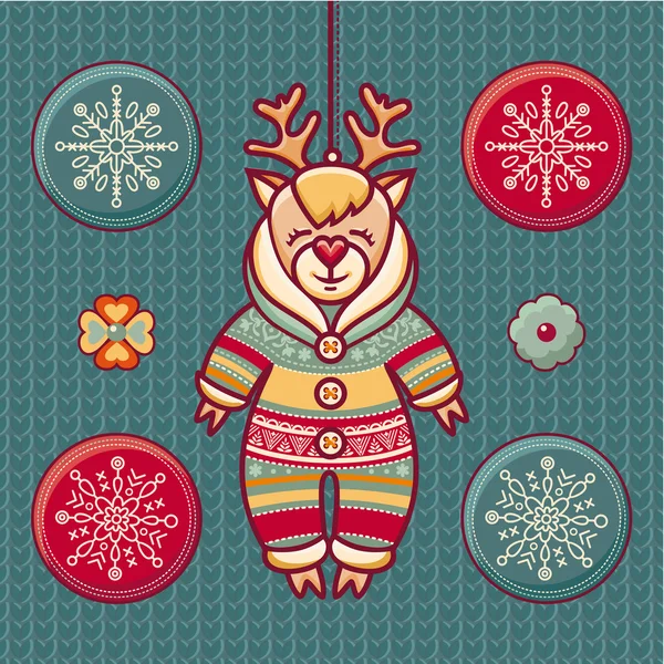 Christmas deer. Set of color Christmas toys. — Stock Vector