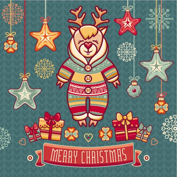 Reindeer. Greeting cards, Set of color Christmas toys. — Διανυσματικό Αρχείο