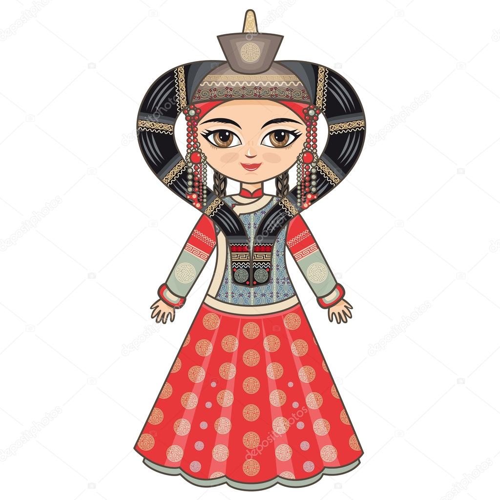 The girl in Buryat dress. Historical clothes.