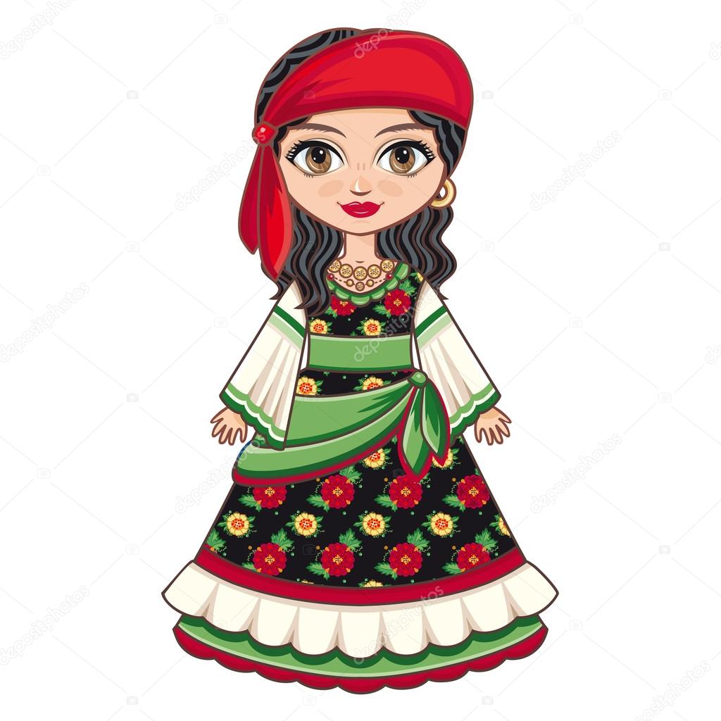 The girl in Gypsy dress. Historical clothes.