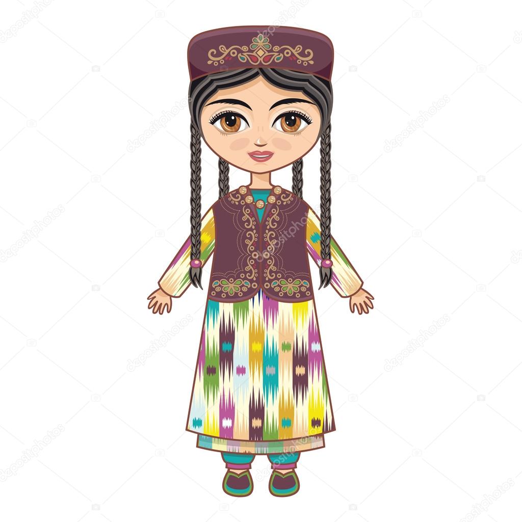 The girl in  Uzbek dress. Historical clothes.