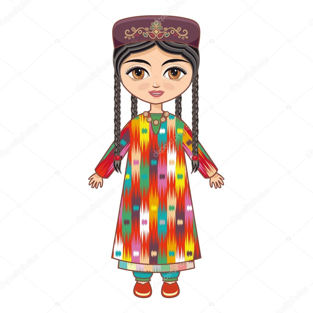 The girl in  Uzbek dress. Historical clothes.