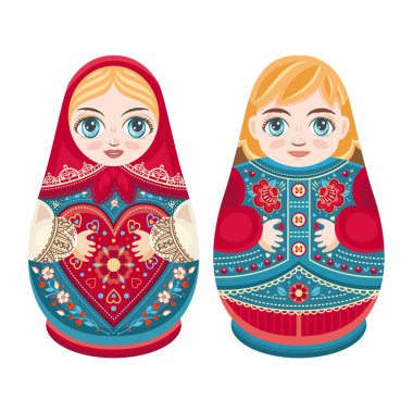 Matryoshka. Rus Halk Matruşka oyuncağı. Erkek ve kız.