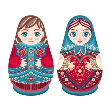 Matryoshka. Rus Halk Matruşka oyuncağı. Erkek ve kız.
