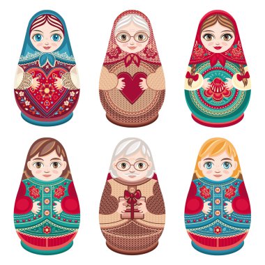 Matryoshka. Russian folk nesting doll. Set. clipart
