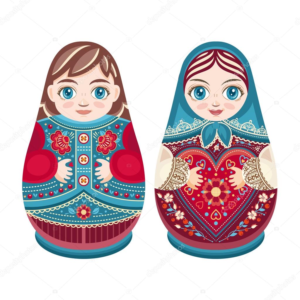 Matryoshka. Russian folk nesting doll. Boy and girl.