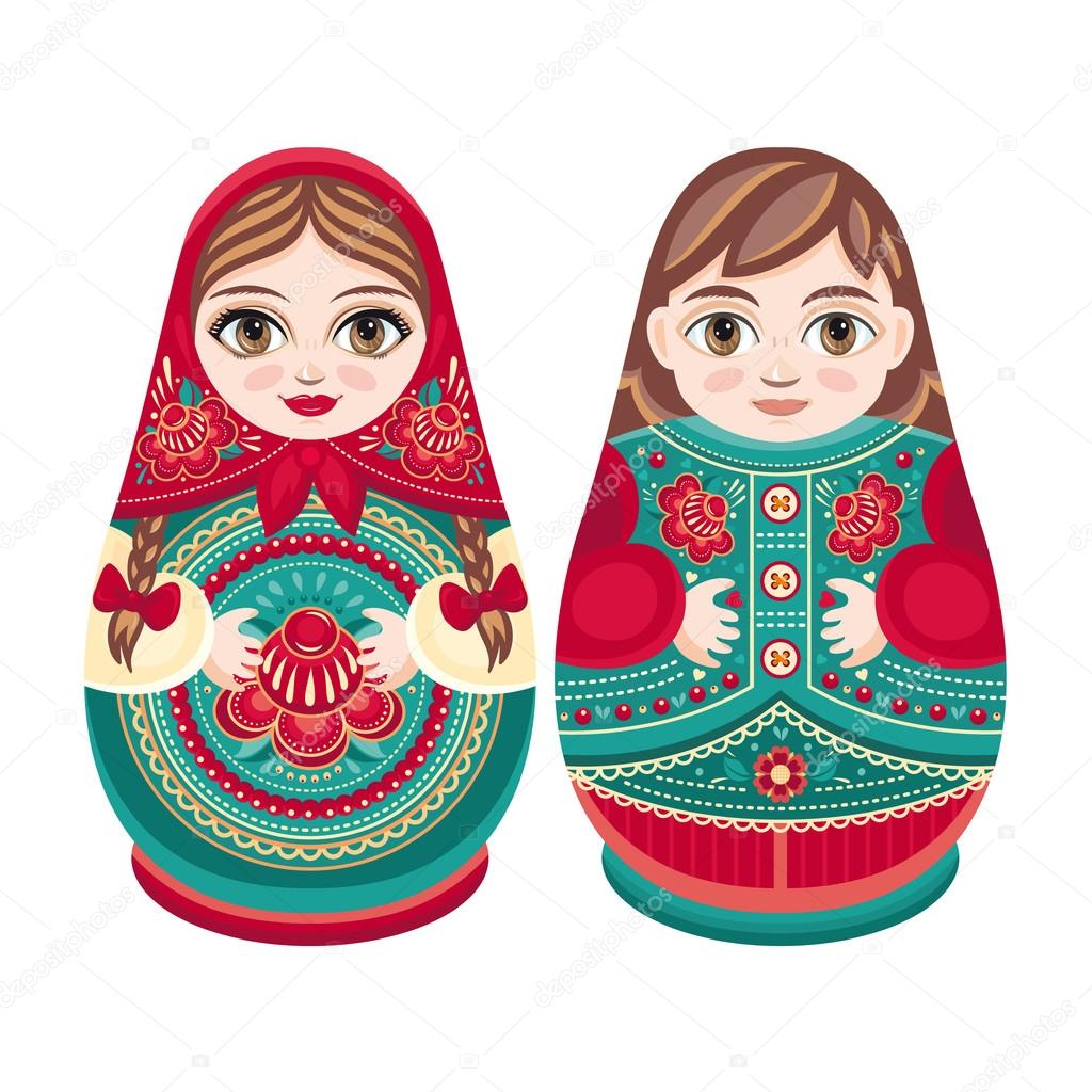 Matryoshka. Russian folk nesting doll. Boy and girl.