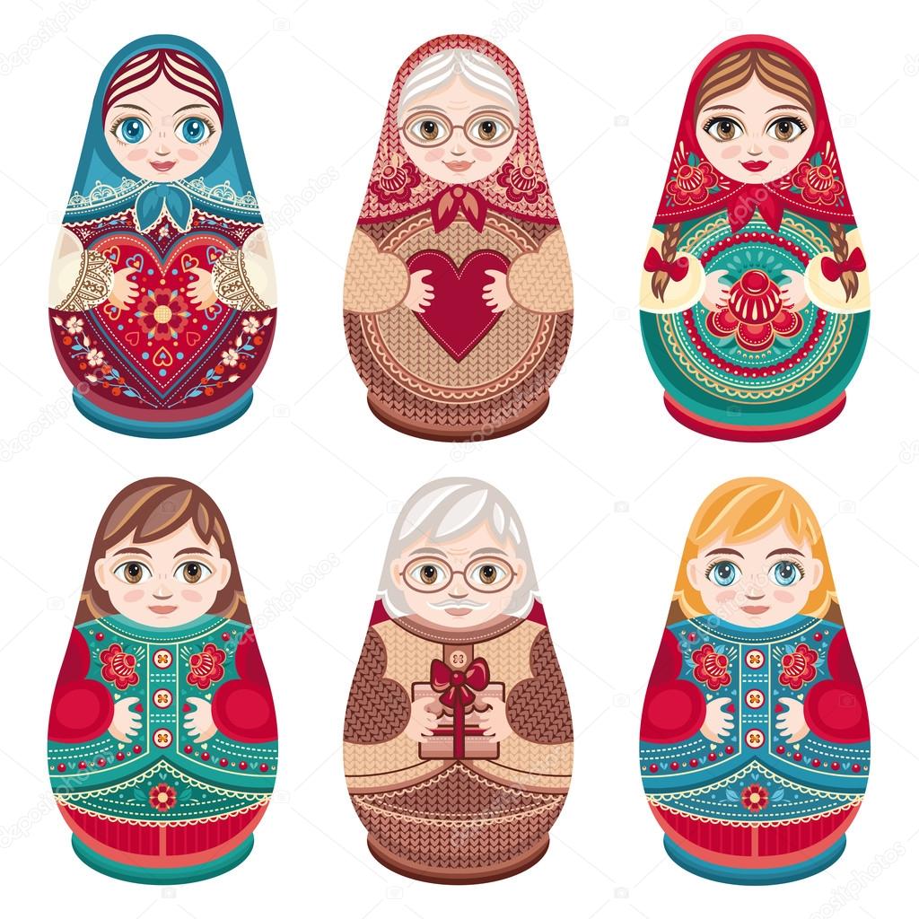 Matryoshka. Russian folk nesting doll. Set.