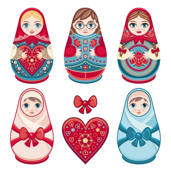 Matryoshka. Rosyjskie ludowe gniazdowania lalki. Babushka lalka. — Wektor stockowy