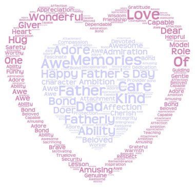 Tag cloud of father's day in double heart shape clipart