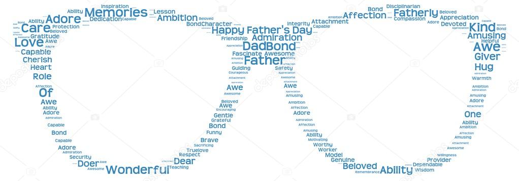 Tag cloud of father's day in the shape of glasses