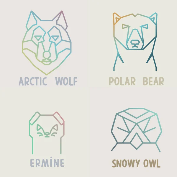 Arctic animals polygonal heads — Stock Vector