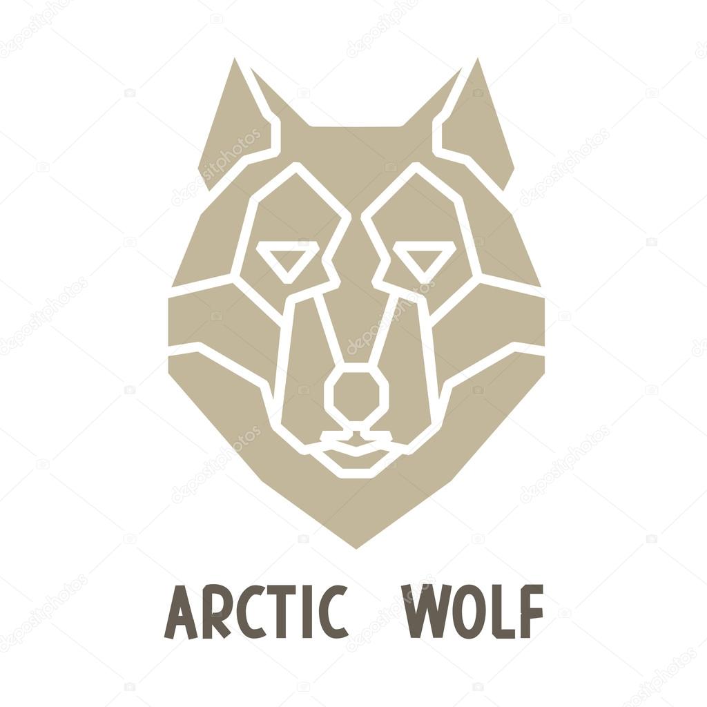 Grayish beige shape of arctic wolf. Decorative polygonal logo design.