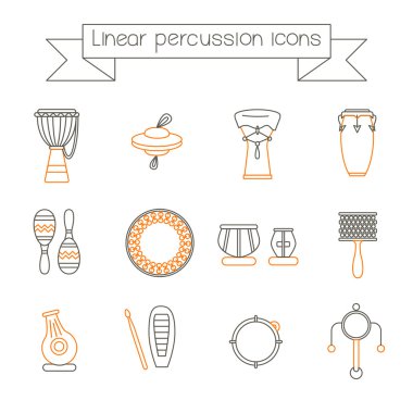 linear icons of ethnic drums orange clipart
