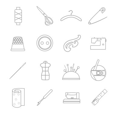 sewing linear icons clipart