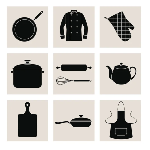 Formas negras de los dispositivos de cocina — Archivo Imágenes Vectoriales