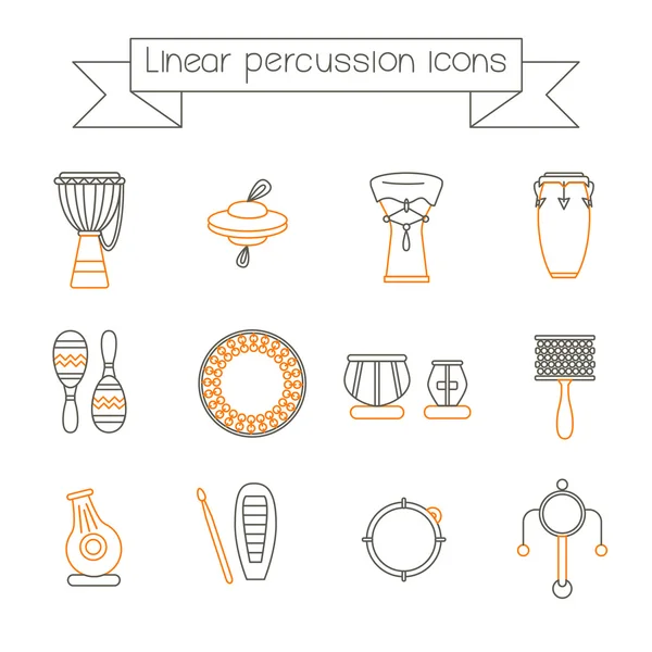 Icônes linéaires de tambours ethniques orange — Image vectorielle