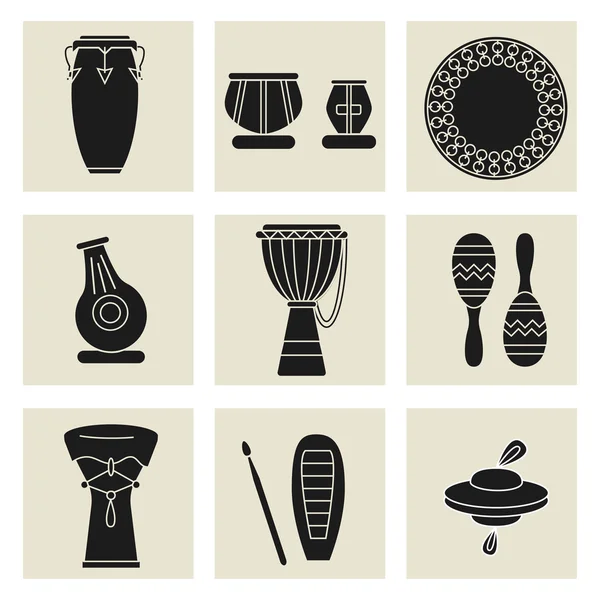 Ethnic drums black icons — Stock Vector