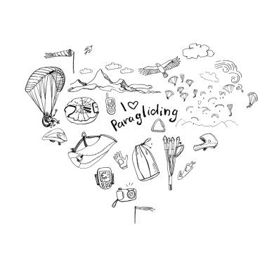 Elle çizilmiş doodles ve yamaç paraşütü seviyorum