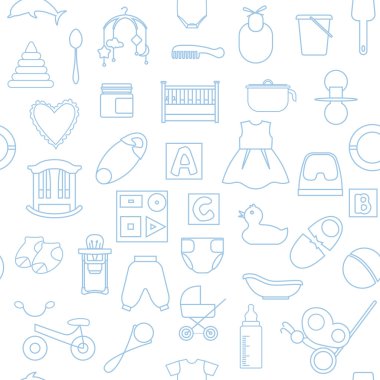 Seamless linear pattern with baby's items.