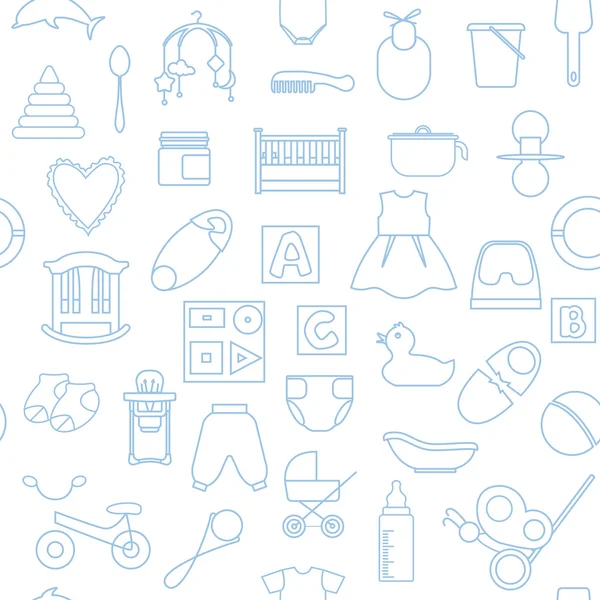 Seamless linear pattern with baby's items. — Stok Vektör