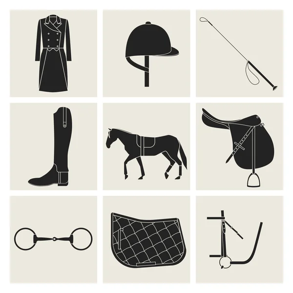 Black equestrian icons — Stok Vektör