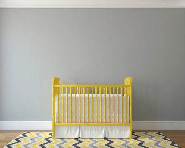 Интерьер детского сада с желтой кроваткой — стоковое фото