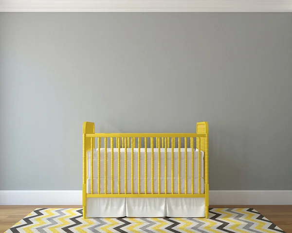 Interior of nursery with yellow crib