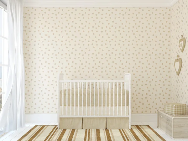 内部的育儿室，老式的婴儿床 — 图库照片