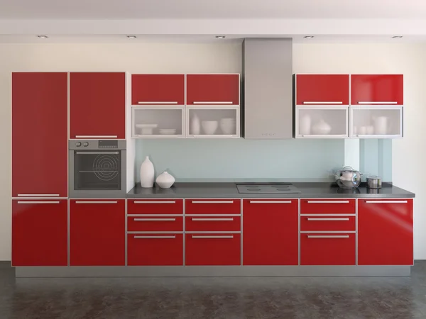 现代红色厨房 — 图库照片