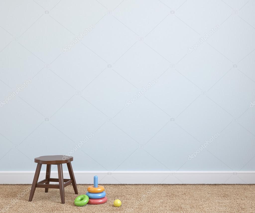 chair near empty blue wall