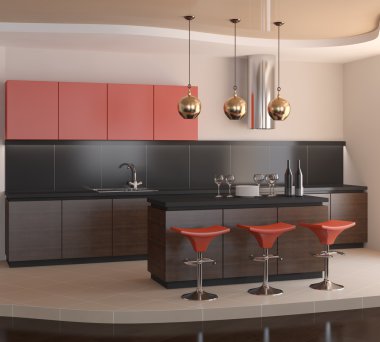 Interior of modern kitchtn.