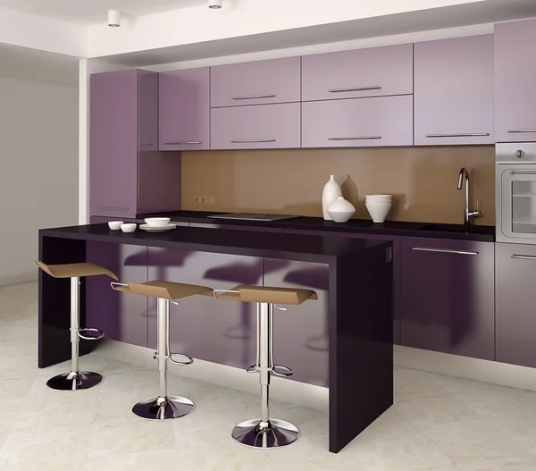 现代紫罗兰色厨房的内部 — 图库照片