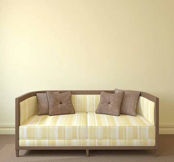 Интерьер с желтым диваном — стоковое фото