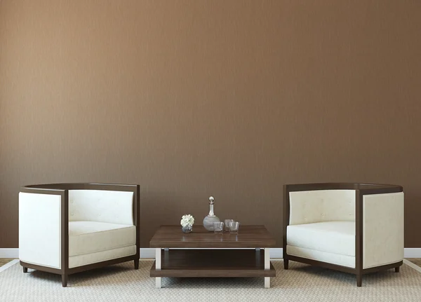 Armchairs near empty brown wall Stock Image